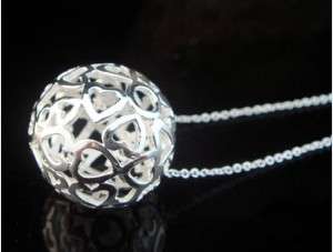 ***PRETTY*** hollow silver ball pendant and chain